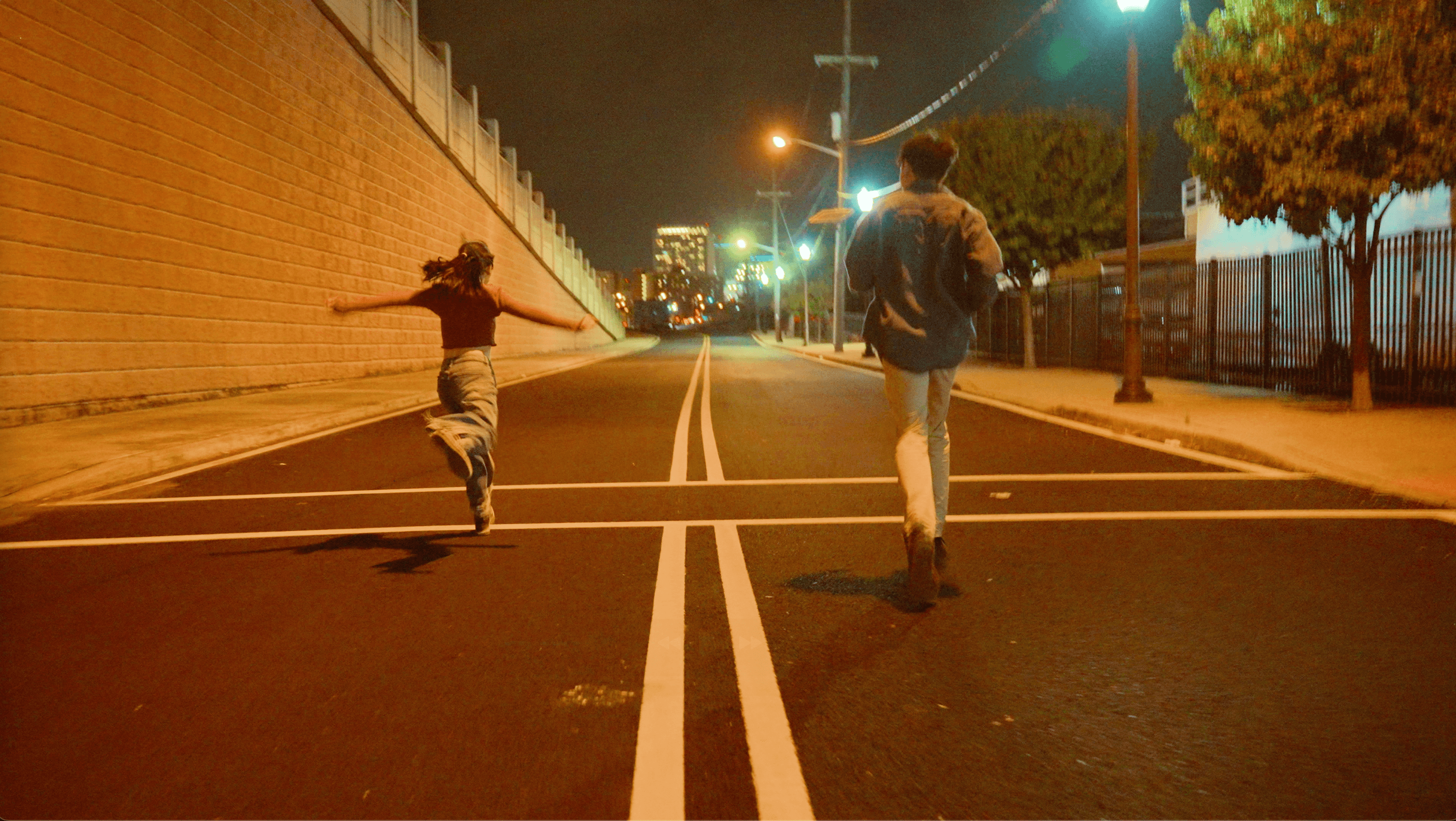 Girl and guy do a race